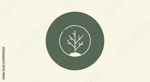 Minimalist Tree Icon on Green Circle for Design Elements.