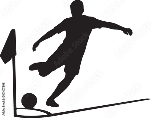 Soccer player kicking ball near corner flag