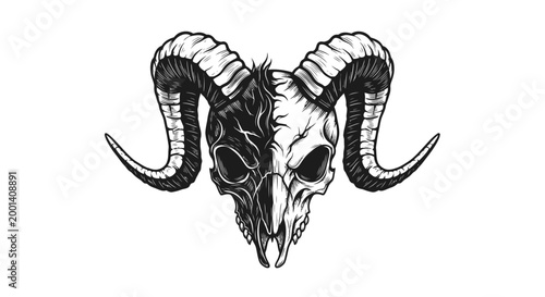 Ram Skull Graphic Art, Dark Fantasy Creature Head Illustration