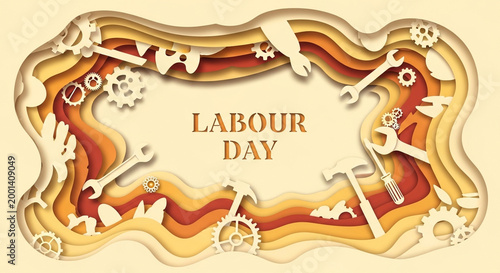 Labour Day, worker tools, industrial icons, gear shapes, Labour Day celebration