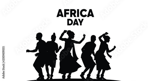 Black silhouette vector illustration of traditional dancers celebrating during the festive annual Africa day event