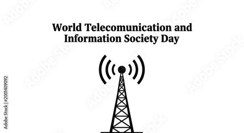 World Telecommunication and Information Society Day vector illustration featuring a broadcast tower graphic on a white background.