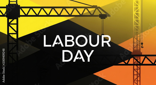 Labour Day, construction background, crane silhouette, celebration banner