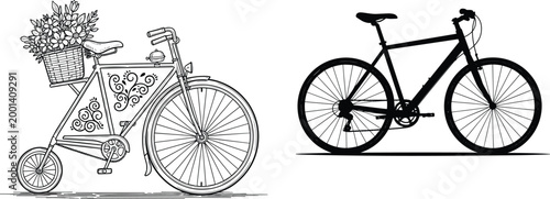 Vintage and modern bicycle illustration set with decorative city bike and sport bike isolated vector collection for transport design