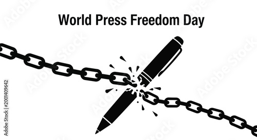 Symbolic vector graphic illustration of a pen breaking a chain representing world press freedom day