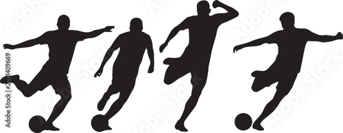 Soccer players kicking ball in action sequence