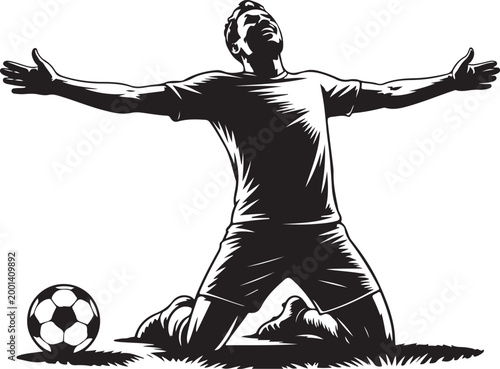 Soccer player celebrating victory on grass field