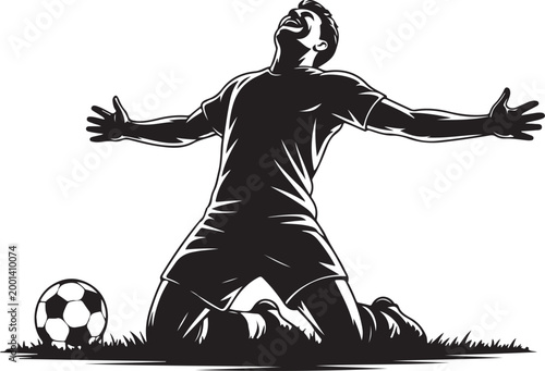 Soccer player sliding to stop a ball on grass