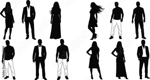 Fashion people silhouettes set with stylish men and women in casual and formal outfits isolated on white background