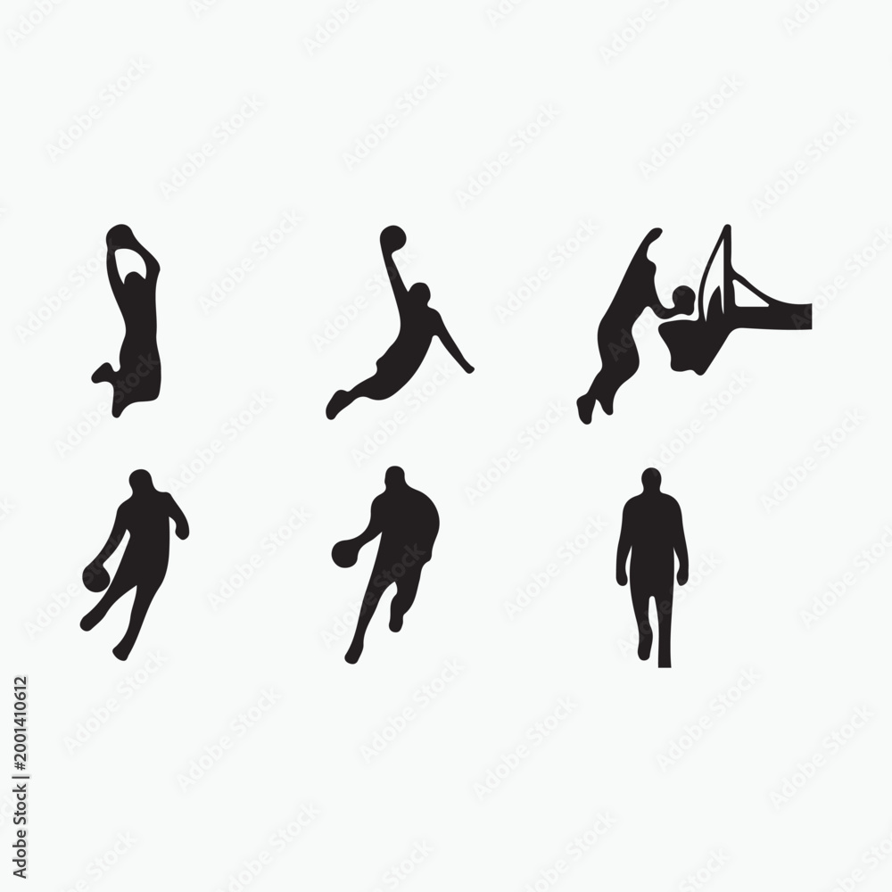 Obraz premium Set of black silhouettes of people playing volleyball