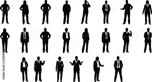 Business people silhouettes set in different poses standing isolated on white background professional corporate characters collection
