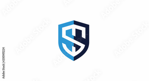 Modern Blue and White Shield Logo Design for Security.