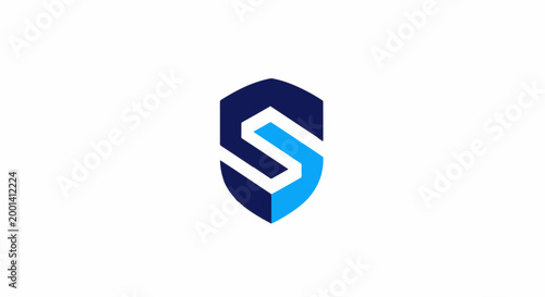 Modern Blue and White Shield Logo Representing Security and Protection.
