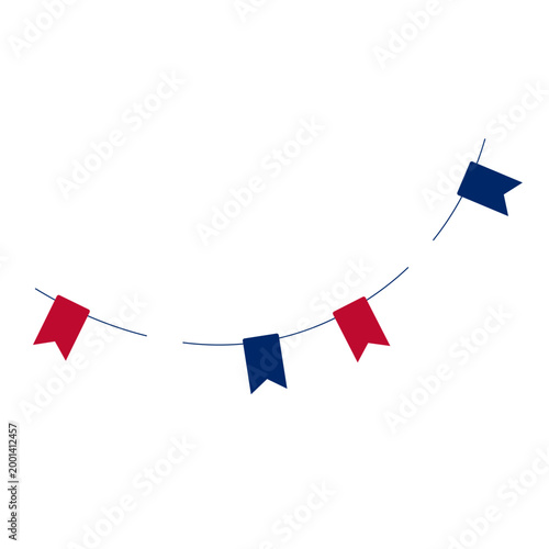 A festive string of red, white, and blue flags isolated on a transparent background for celebrations