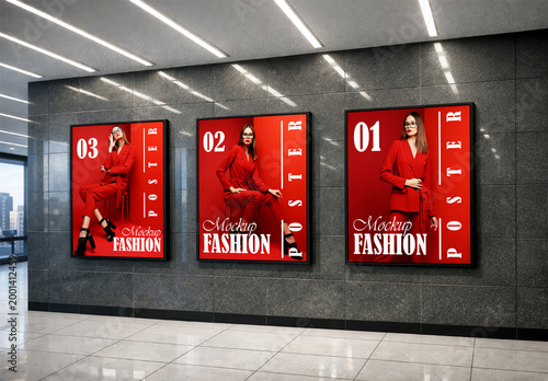 Fashion poster mockup set on modern hallway wall interior