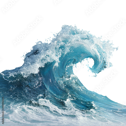 Ocean Wave with Curling Crest Isolated on White PNG Transparent Background