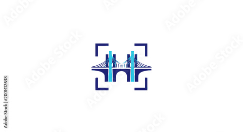 Free Download Modern Bridge Logo Design with Blue and White Colors on White Background. - GFXLoad
