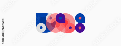 Abstract colorful shapes overlap, creating dynamic composition. Circles, ovals, vibrant hues dominate design. Modern, playful aesthetic.