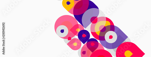 Abstract colorful circles overlap, creating dynamic visual composition. Bright hues suggest energy, playfulness. Modern design element.