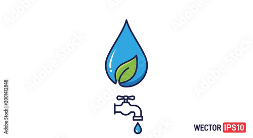 Water Drop with Green Leaf Element.