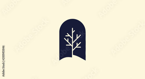 Minimalist Tree Silhouette Inside an Archway, Simple and Elegant Design.