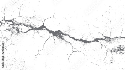Vintage black and white fractured concrete texture with cracks and scribble effect distressed wall vector background