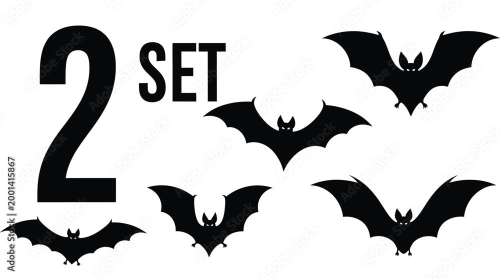 Fototapeta premium Halloween themed number two with multiple bat shapes silhouette
