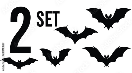 Halloween themed number two with multiple bat shapes silhouette