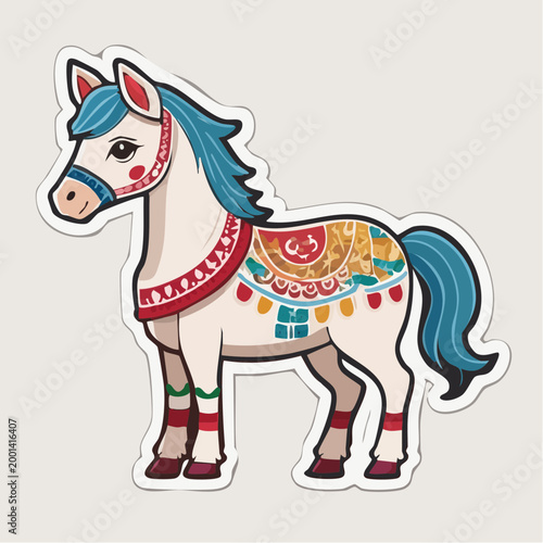 Stylized Horse Illustration with Colorful Decorations