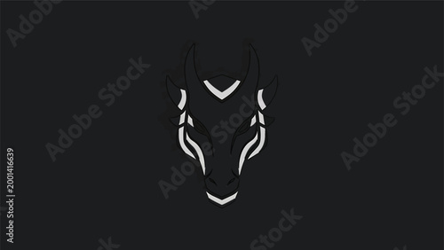 Minimalist White Dragon Silhouette Against a Dark Black Background.