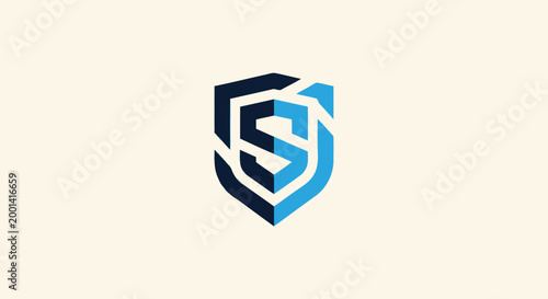 Modern Shield Logo Design with Blue and White Colors on Isolated Background.