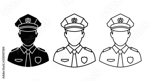 Three police officers in uniform with hats are standing together