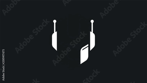 Minimalist White Headphones Icon on Dark Background for Technology.