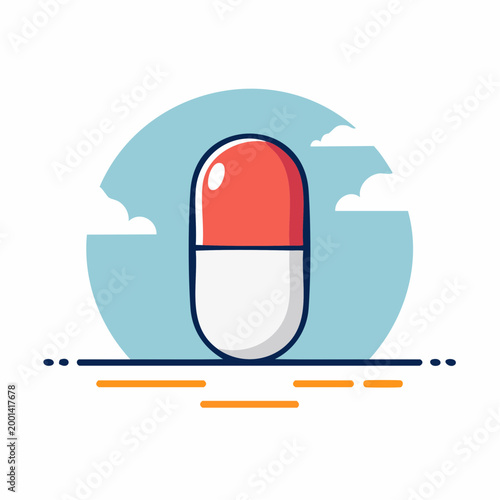 Stylized illustration of a red and white capsule