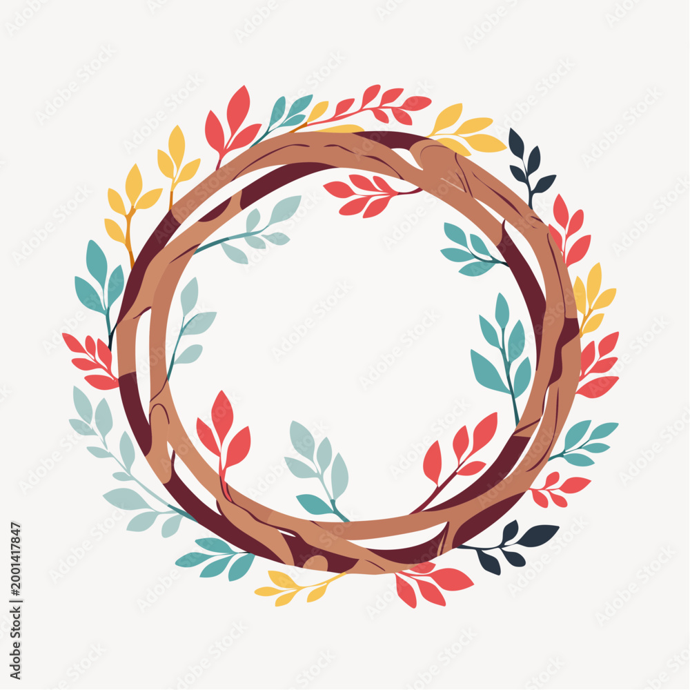 Obraz premium Autumn Wreath with Colorful Leaves and Twigs