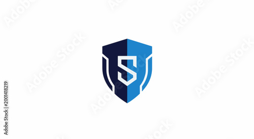 Modern Blue Shield Logo with Letter S, Security Symbol.