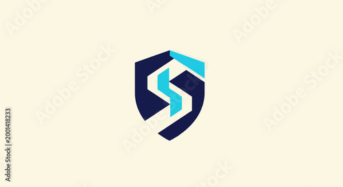 Modern shield logo design with blue and white colors, security concept.