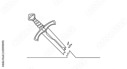 Sword stuck in the ground vertically.