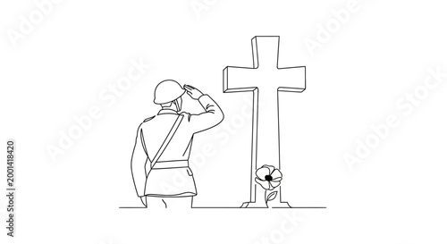 Soldier Salutes Cross with Dog.