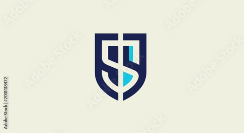 Modern shield logo design with initial letters in blue and white.