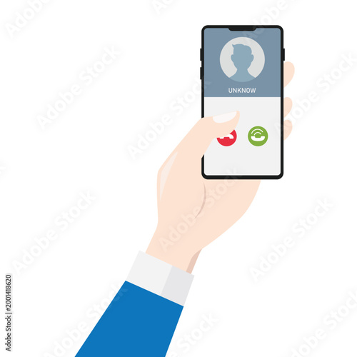 hand holding smartphone, and there is an unknown call coming in, vector illustration element design