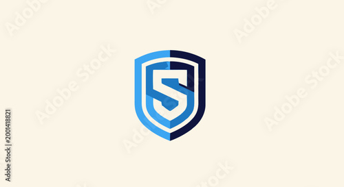Modern Blue Shield Logo with the Letter S, Security Concept.