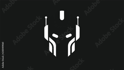 Minimalist White Robot Head Silhouette Against a Black Background.
