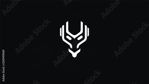 Minimalist White Robot Head Icon Against a Black Background.