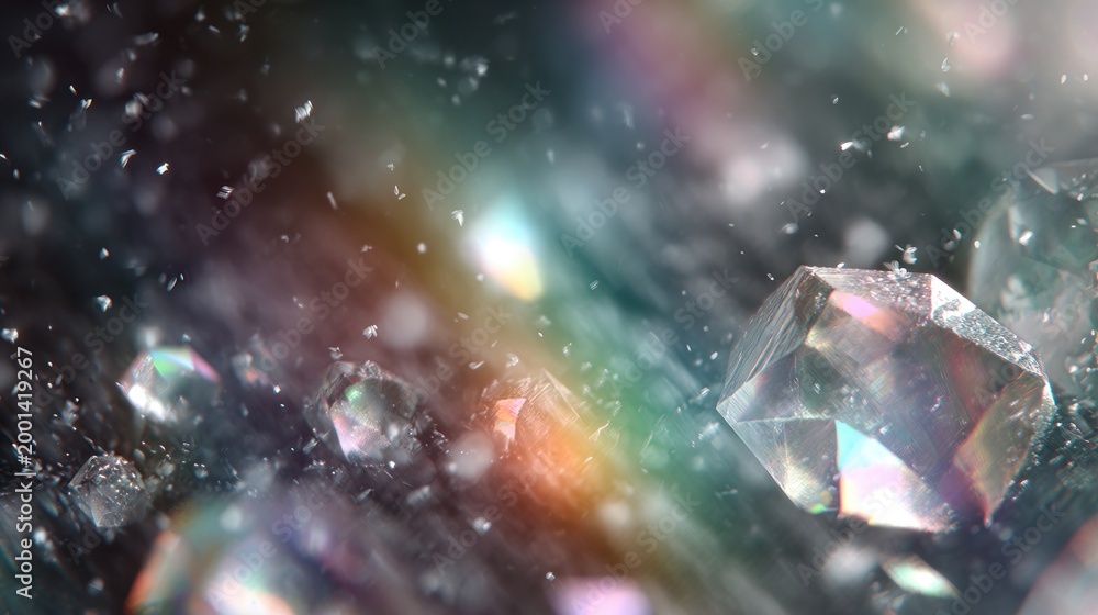 Naklejka premium Abstract crystal formations with rainbow refractions and bokeh effect