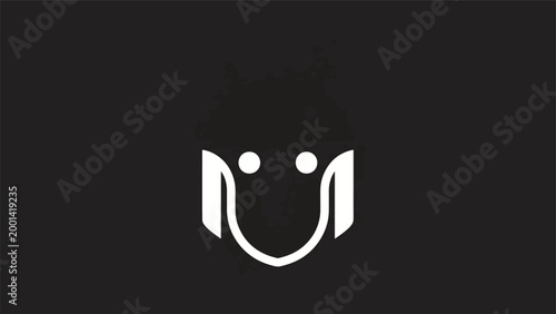 Minimalist White Smiling Face Icon on Black Background.