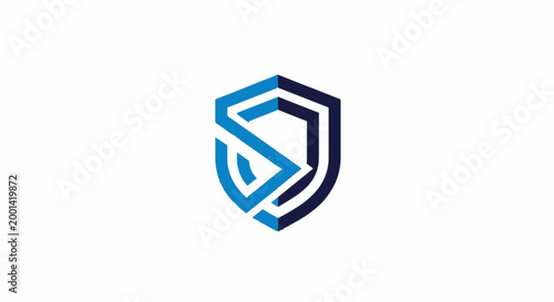 Modern Shield Logo Design - Abstract Geometric Shape with Blue and Black Colors.