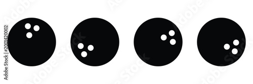 Bowling Ball Icon Set – Black and White Silhouette, Solid and Outline Vector Templates for Sport Logo Design 
and Graphic Elements
