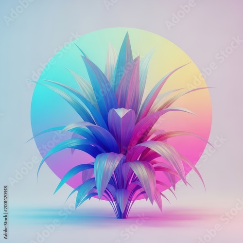 Vibrant pixelated palm tree with colorful gradient background