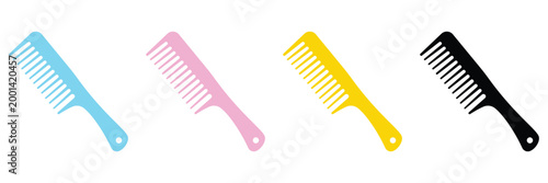 Set of Colorful Plastic Hair Combs Vector Illustration Isolated on White Background for Hair Care Grooming
 and Beauty Tools